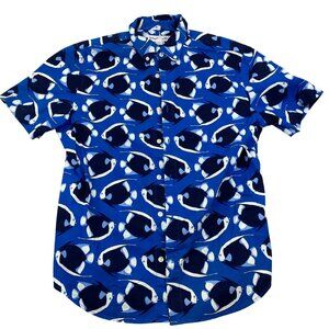 Old Navy Mens Shirt Medium Slim Fit Flex Blue Tropical Fish Print Short Sleeve B